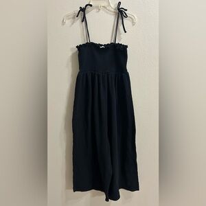 Bibi Black Gauzy Cotton Wide Leg Jumpsuit Size M Smocked Lagenlook Boho Beachy
